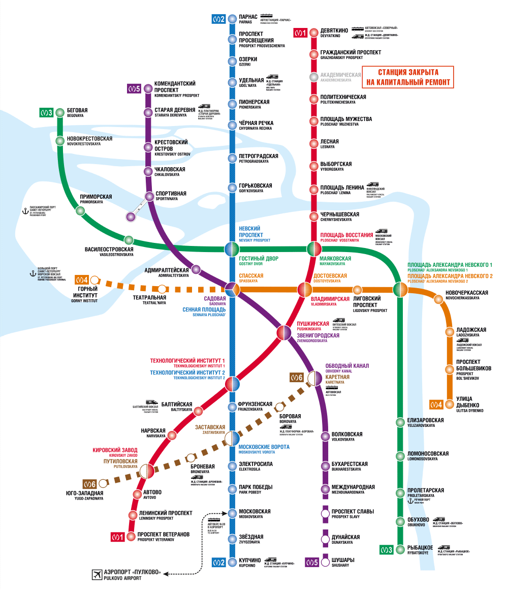 Интерактивная карта метрополитена Санкт-Петербурга